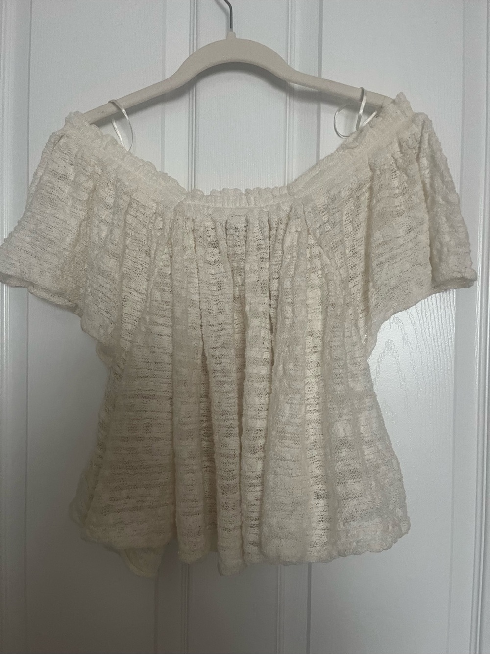 Free People Off-Shoulder Cream Lace Peasant Top